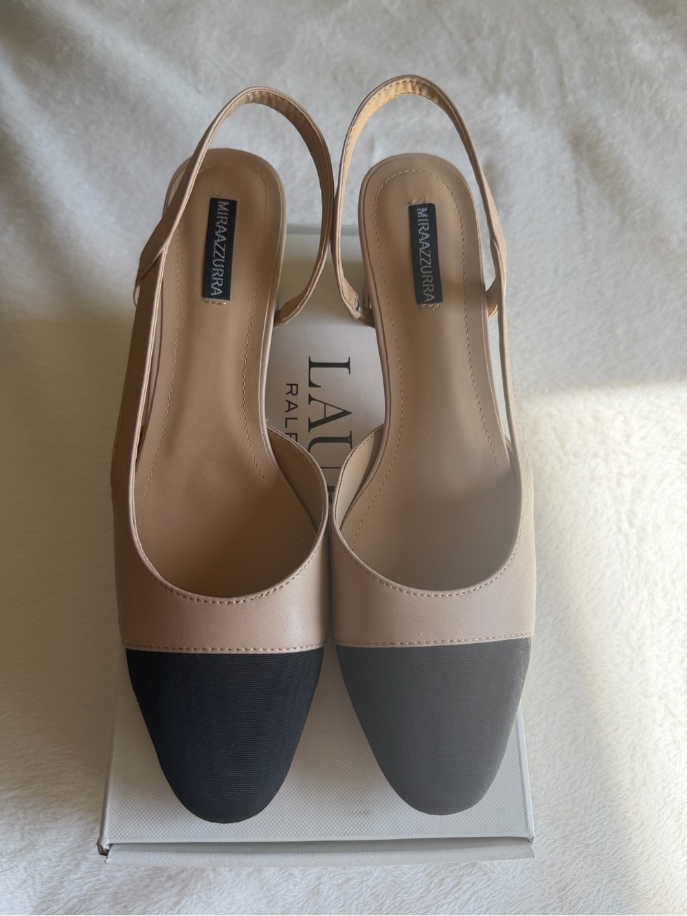 Two-Tone Nude and Black Slingback Mules